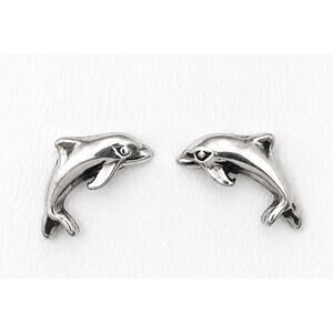 Vintage Sterling Silver Dolphin Stud Earrings Signed Kabana KBM Marine Animal